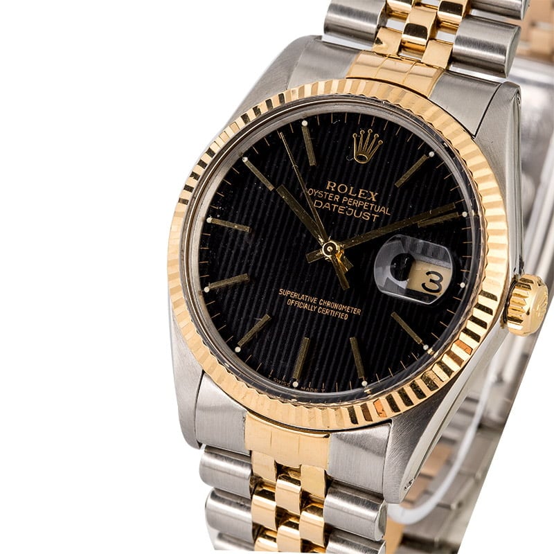 PreOwned Rolex Datejust 16013 Black Tapestry Dial