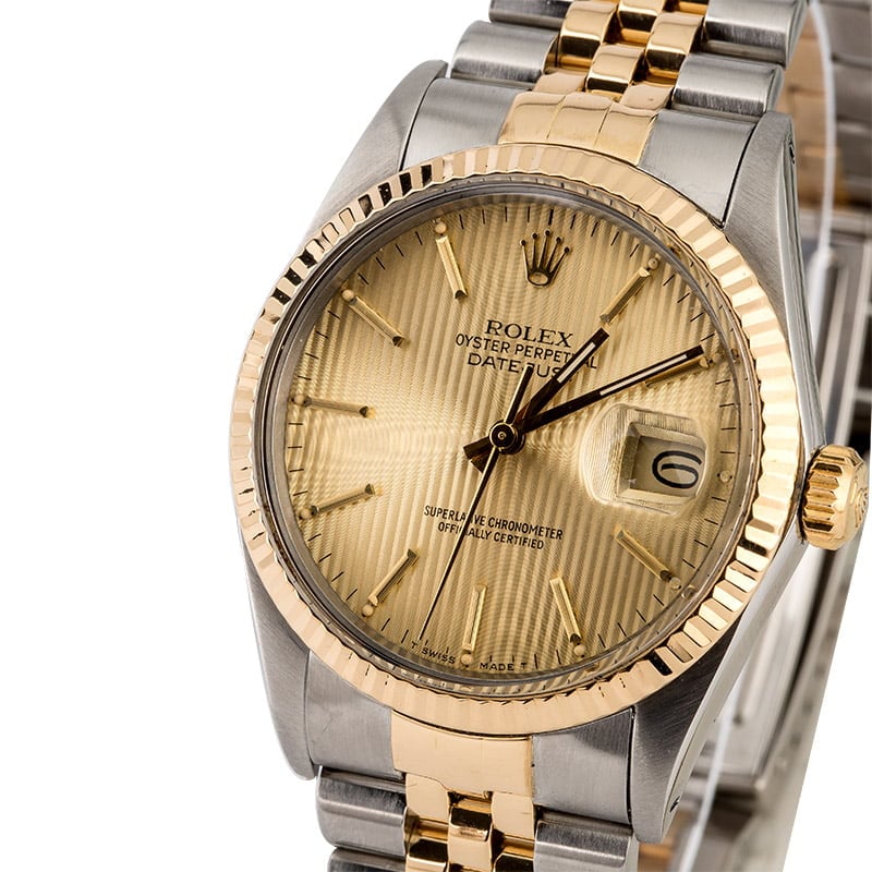 Two Tone Rolex Datejust 16013 Tapestry Dial