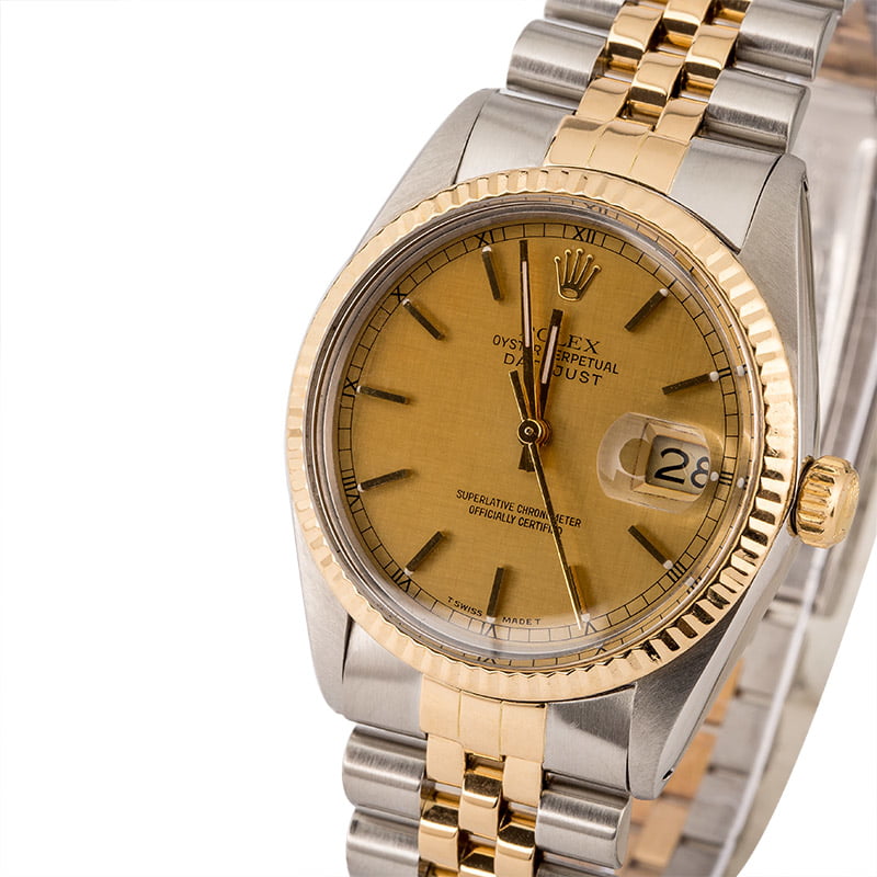 Rolex Two Tone Datejust Champagne Linen Dial 16013