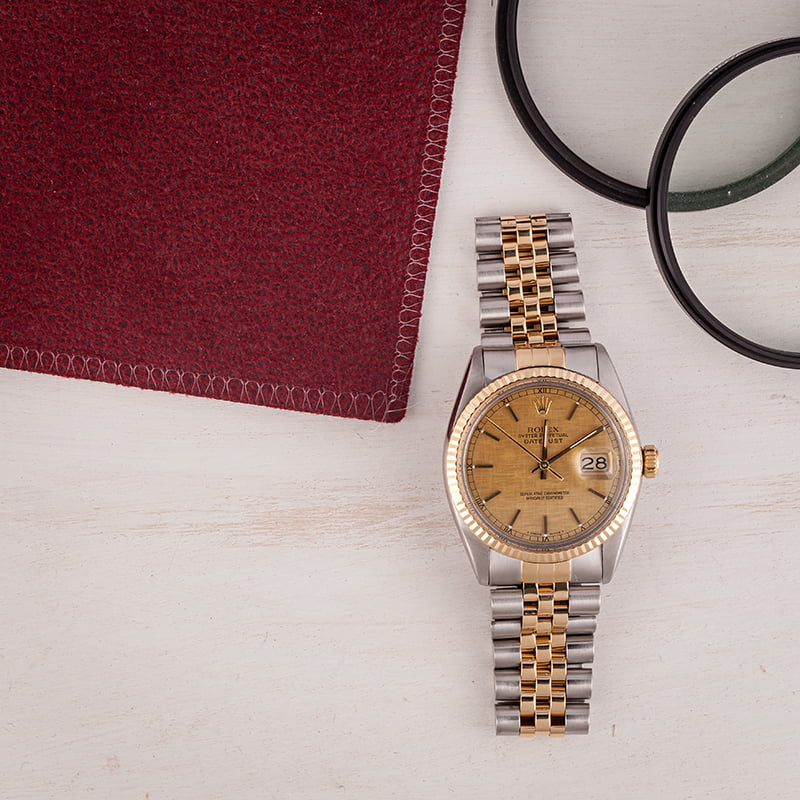 Rolex Two Tone Datejust Champagne Linen Dial 16013