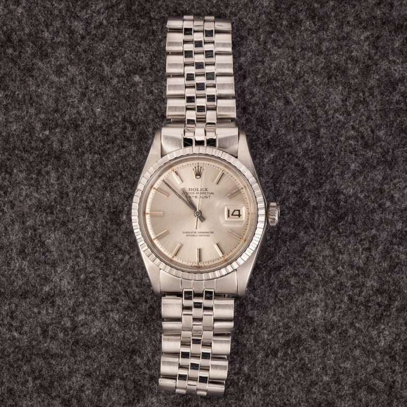 Rolex Datejust 1603 Stainless Steel Engine Turned Bezel