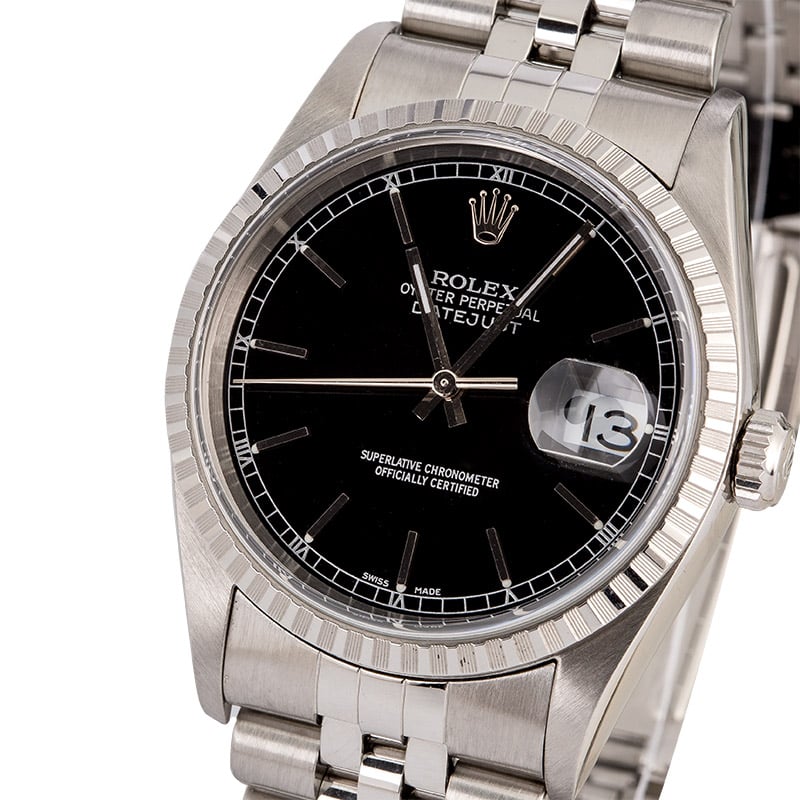 Rolex Datejust 16220 Black Dial Steel Jubilee