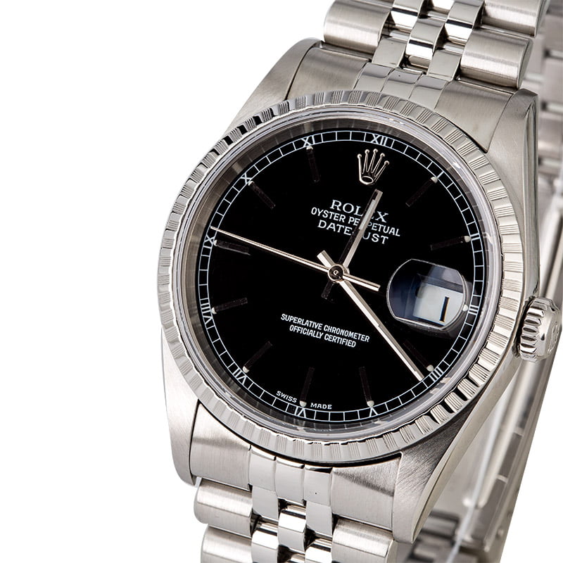 Rolex Datejust 16220 Steel Jubilee Black Dial