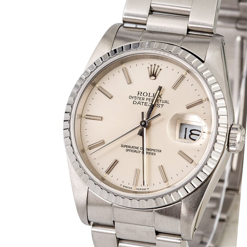 Men's Rolex Datejust 16220 Silver Dial Steel Oyster