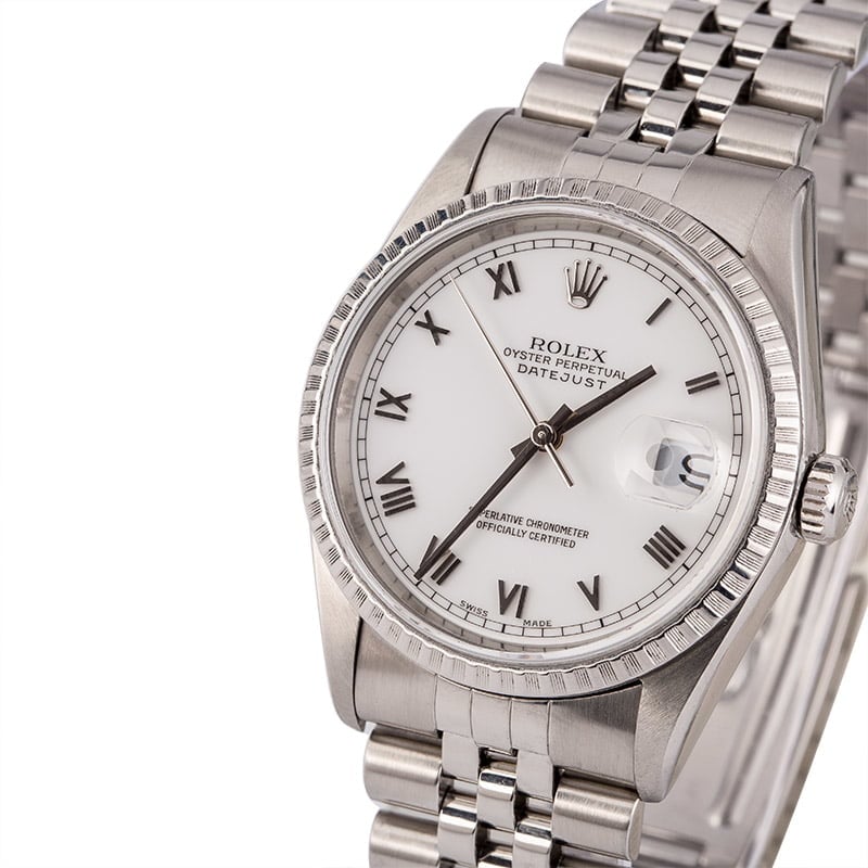 Pre Owned Rolex Steel Datejust 16220 White Roman