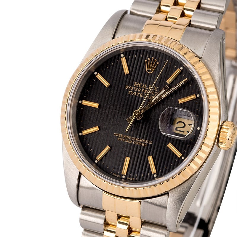 Men's Rolex Datejust 16233 Black Tapestry Dial