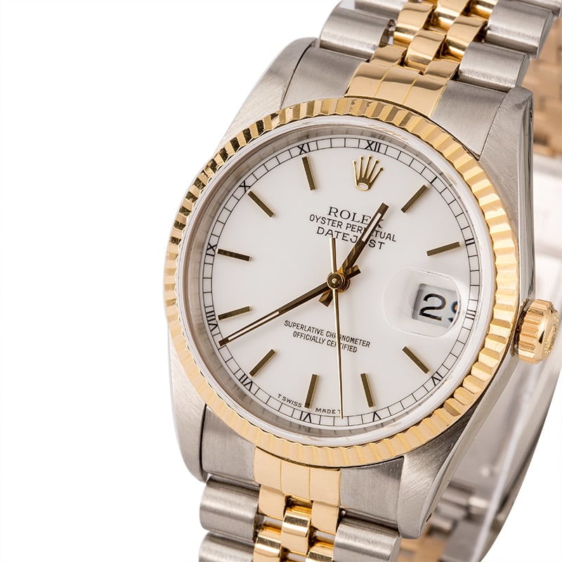 Rolex Datejust White Index Dial 16233 Certified Pre-Owned