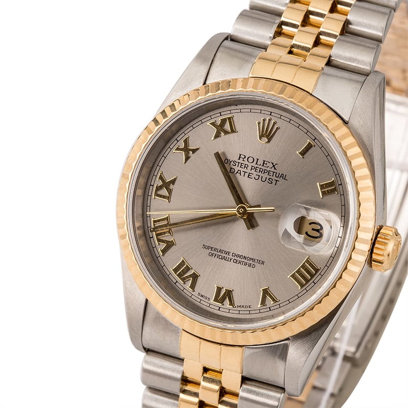 Rolex Two Tone Datejust 16233 Rhodium Roman Dial