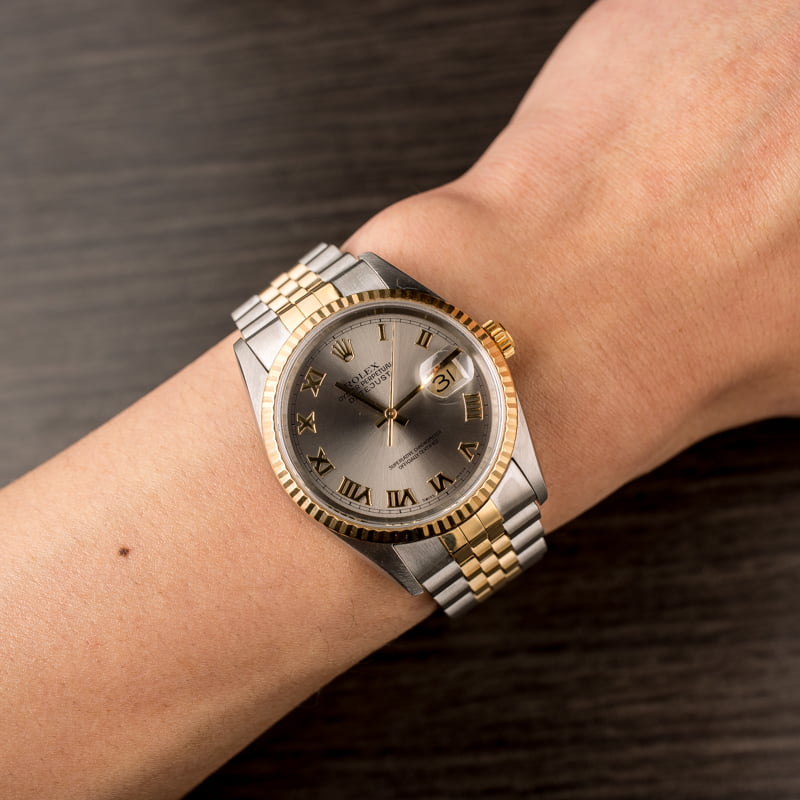 Rolex Two Tone Datejust 16233 Rhodium Roman Dial