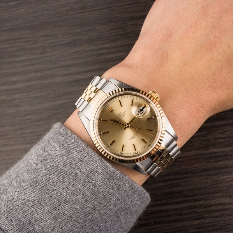 Pre-Owned Rolex Champagne Dial Datejust 16233 Two Tone