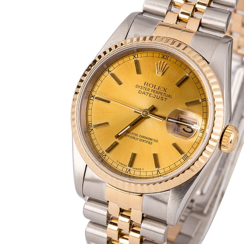 Rolex Datejust 16233 Mens Two Tone Champagne Dial