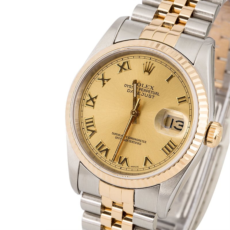 Rolex Datejust 16233 Champagne Roman Dial Two Tone Watch