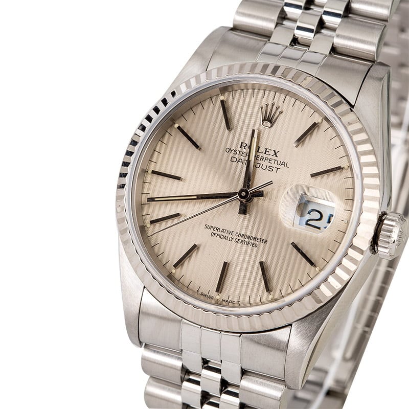 Rolex Datejust 16234 Silver Tapestry Index Dial