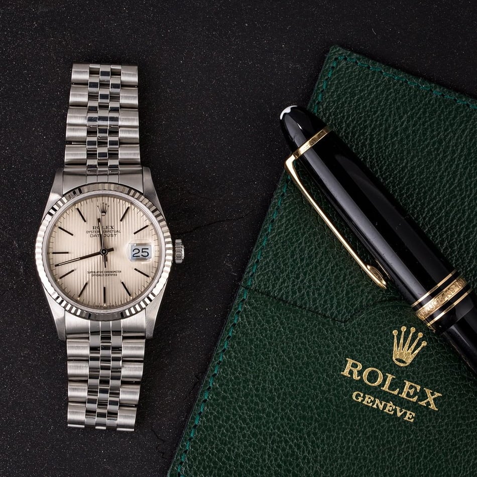 Rolex Datejust 16234 Silver Tapestry Index Dial