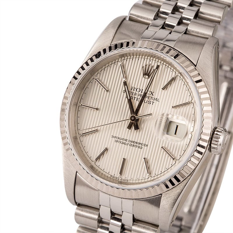 Used Rolex Datejust 16234 Silver Tapestry Index Dial