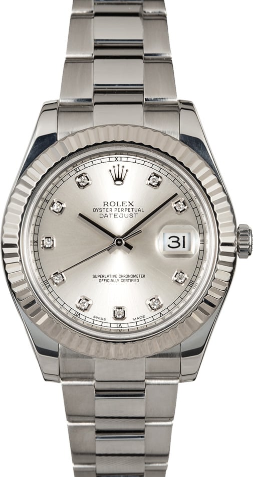 Rolex 116334 41MM Datejust II Fluted Bezel Diamond Numerals Silver