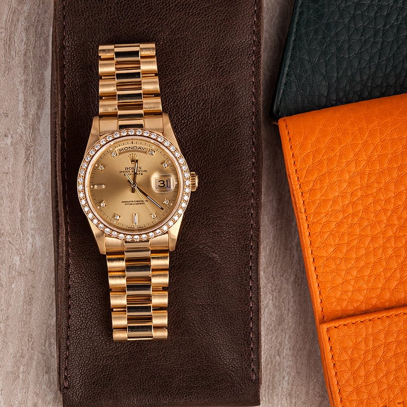 Pre-Owned Rolex President 18348 Diamond Dial & Bezel