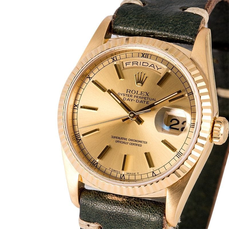 Rolex President 18238 18k Yellow Gold Fluted Bezel