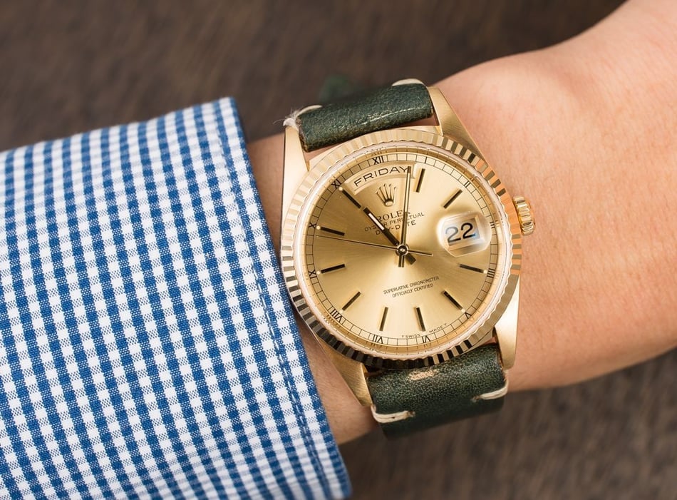 Rolex President 18238 18k Yellow Gold Fluted Bezel