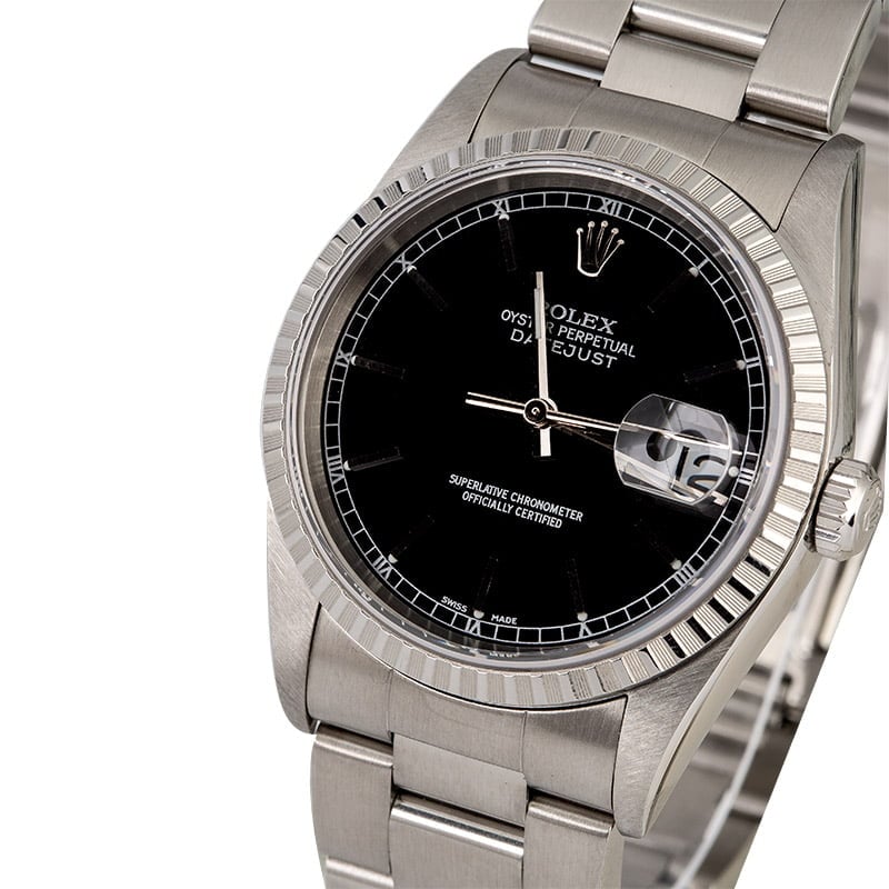 Rolex Datejust 16220 Black Dial Steel Oyster