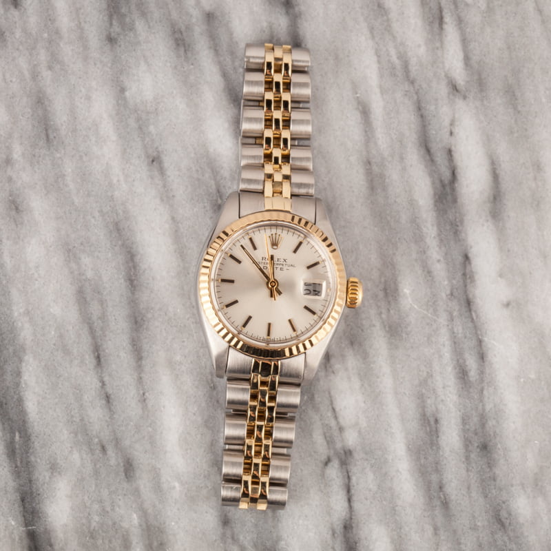 GENUINE ROLEX 18K GOLD & DIAMONDS OYSTER PERPETUAL DATEJUST LADIES WATCH  6917 — Pushkin Antiques