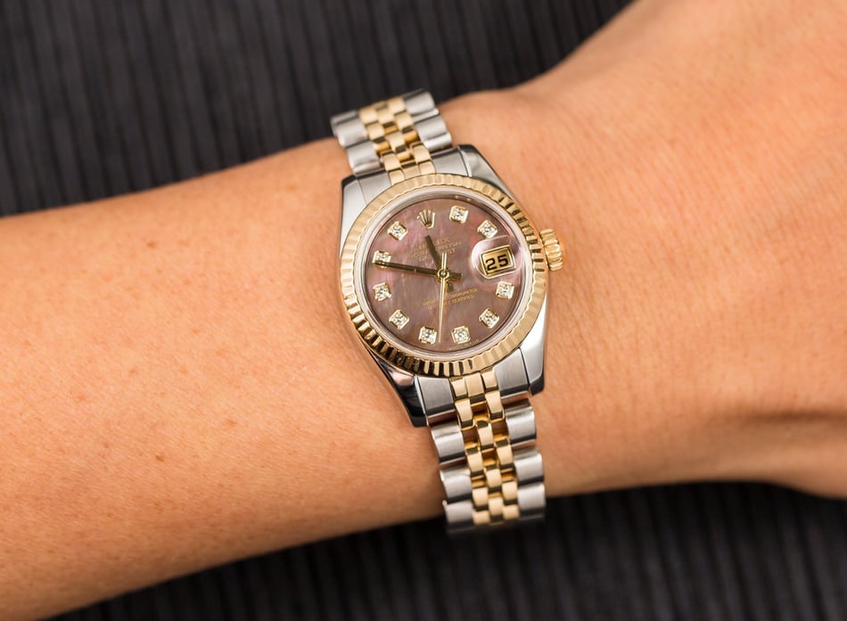 Rolex Ladies Datejust 179173 Black MOP Diamond Dial