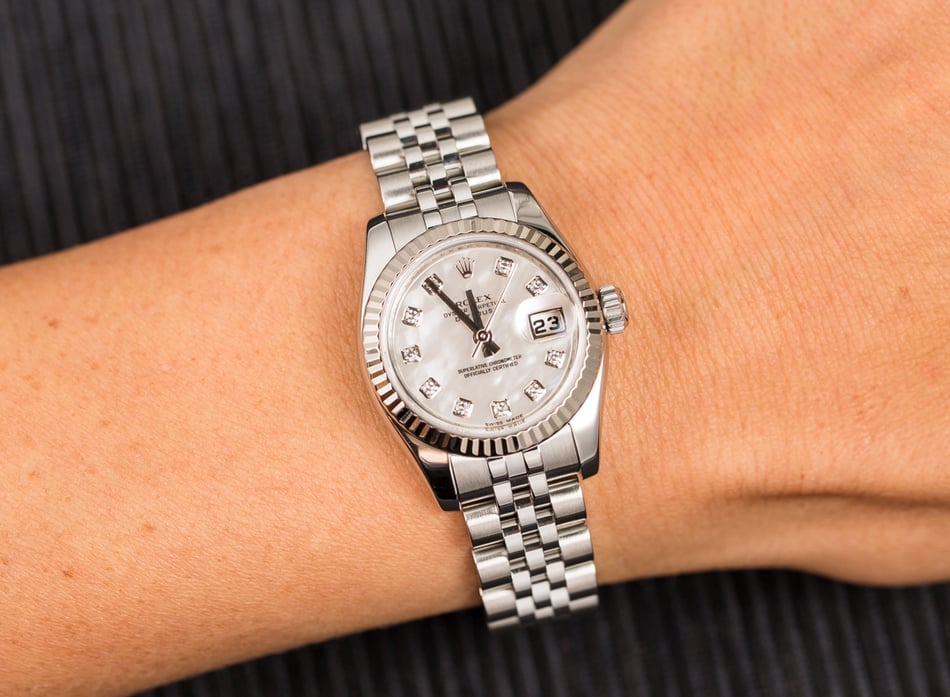 Certified Rolex Ladies Datejust 179174 MOP Diamond Dial