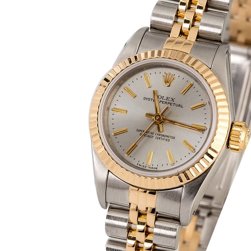 Two Tone Rolex Oyster Perpetual 67193 Silver Dial