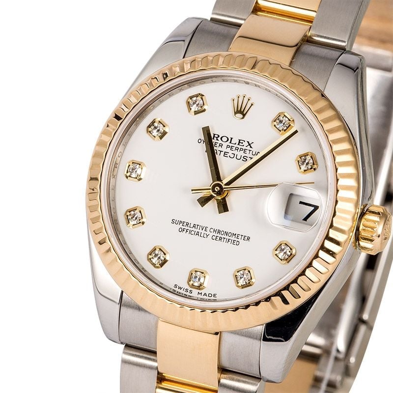 Mid-Size Rolex Datejust 178273 White Diamond Dial