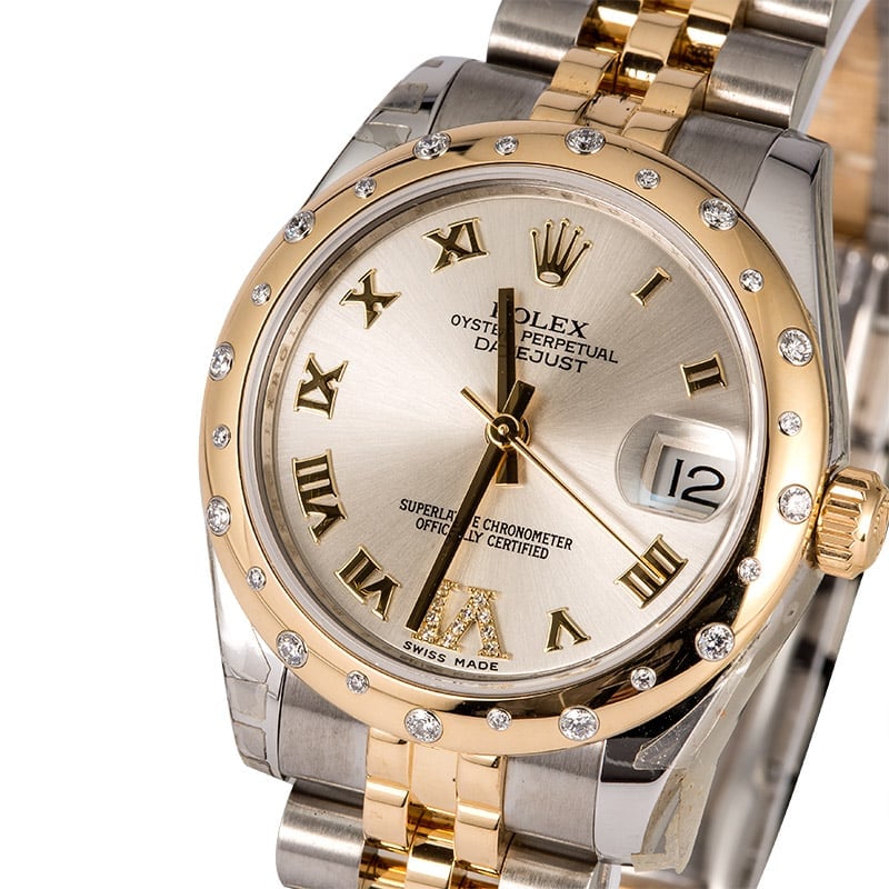 Mid-Size Rolex Datejust 178343SRDJ Diamond Bezel