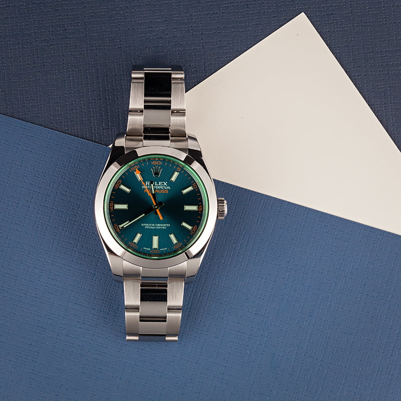 Rolex Milgauss 116400GV Green Sapphire Crystal Blue Dial