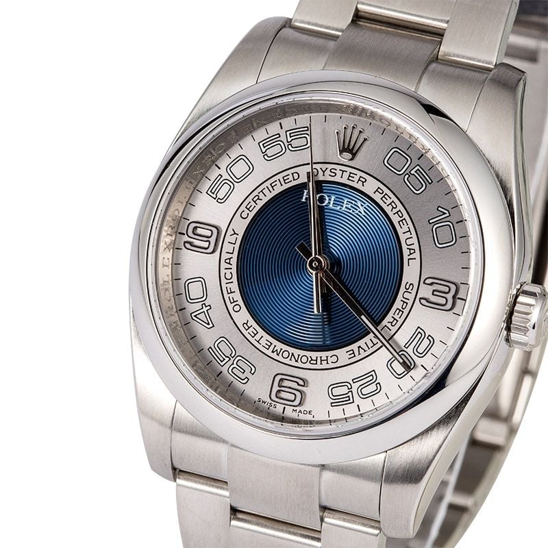 Certified Rolex Oyster Perpetual 116000 Concentric Blue Dial