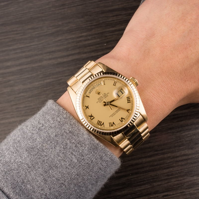 Pre Owned Rolex President 18038 Champagne Roman