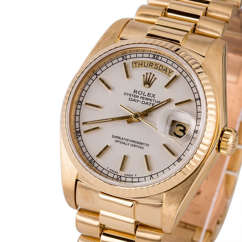 Pre-Owned Rolex President Day-Date 18038 White Dial