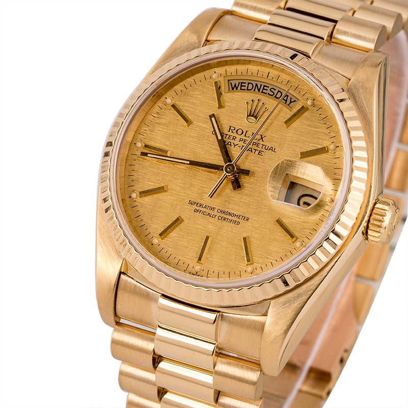 Pre-Owned Rolex President 18038 Champagne Linen Dial