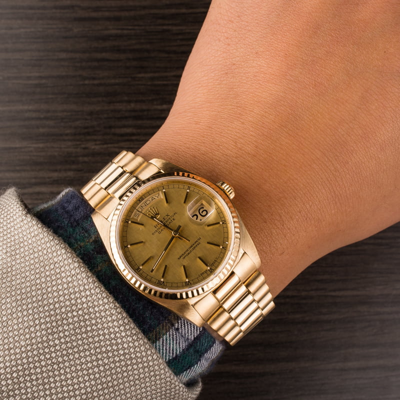 Used Rolex Day-Date 18038 Linen Dial 18K Gold President