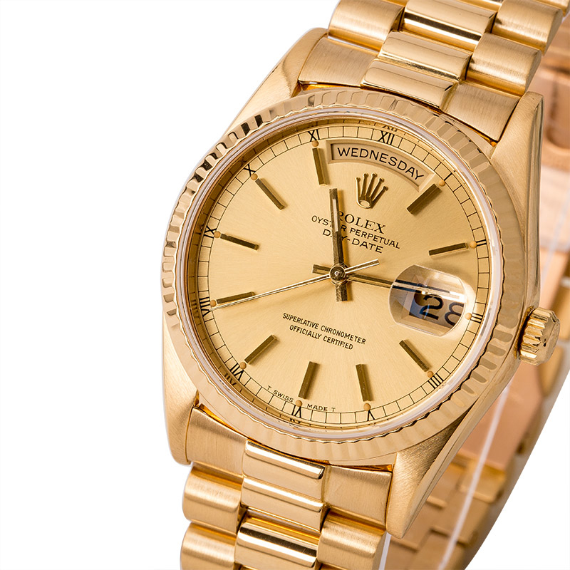 Pre Owned Rolex President 18238 Day-Date Fluted Bezel