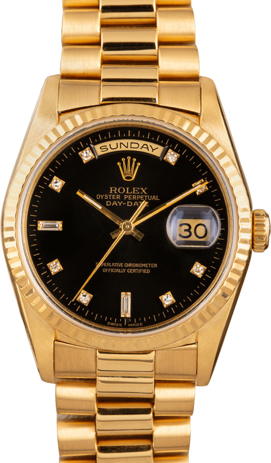 Rolex Men Day-Date 18238 President 18k Gold 36mm-BLACK Baguette