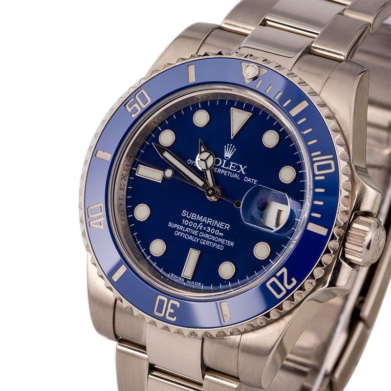 PreOwned Rolex Submariner 116619 White Gold Ceramic Blue Bezel T