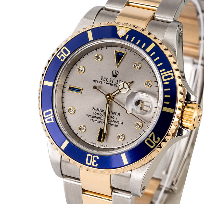 Rolex Submariner 16613 Serti Diamond & Sapphire Dial