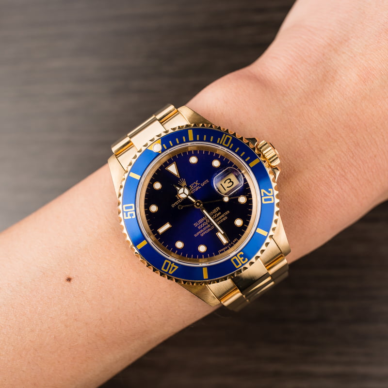 Rolex Yellow Gold Submariner 16618 Blue Dial