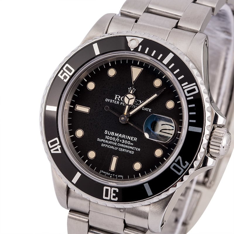 PreOwned Steel Rolex Submariner 16800 Black Tritium Dial