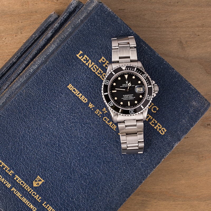 PreOwned Steel Rolex Submariner 16800 Black Tritium Dial