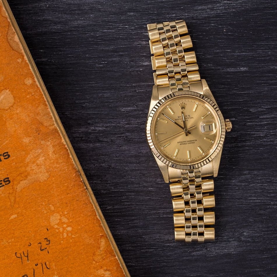 Rolex Date 15037 Champagne Pie Pan Dial