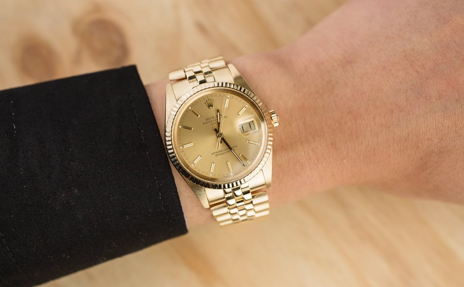 Rolex Date 15037 Champagne Pie Pan Dial