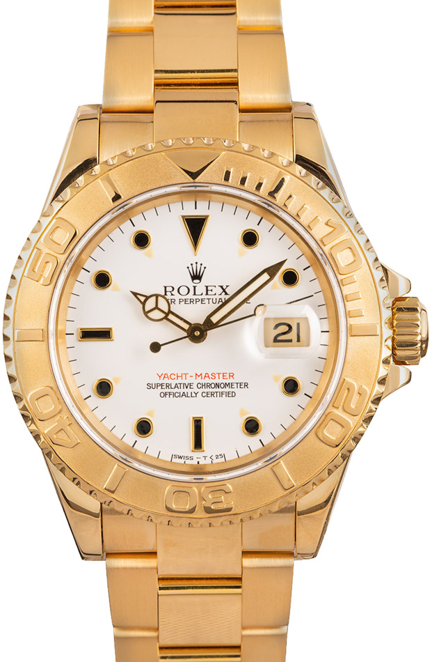 Rolex Yacht-Master 18K Yellow Gold White Dial Mens 40mm Watch B/P Y 16628