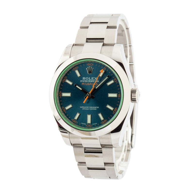 Rolex Milgauss Ref 116400GV Blue Dial Green Crystal