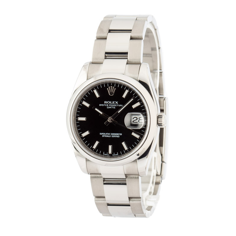 Pre-Owned Rolex Date 115200 Black Index Dial