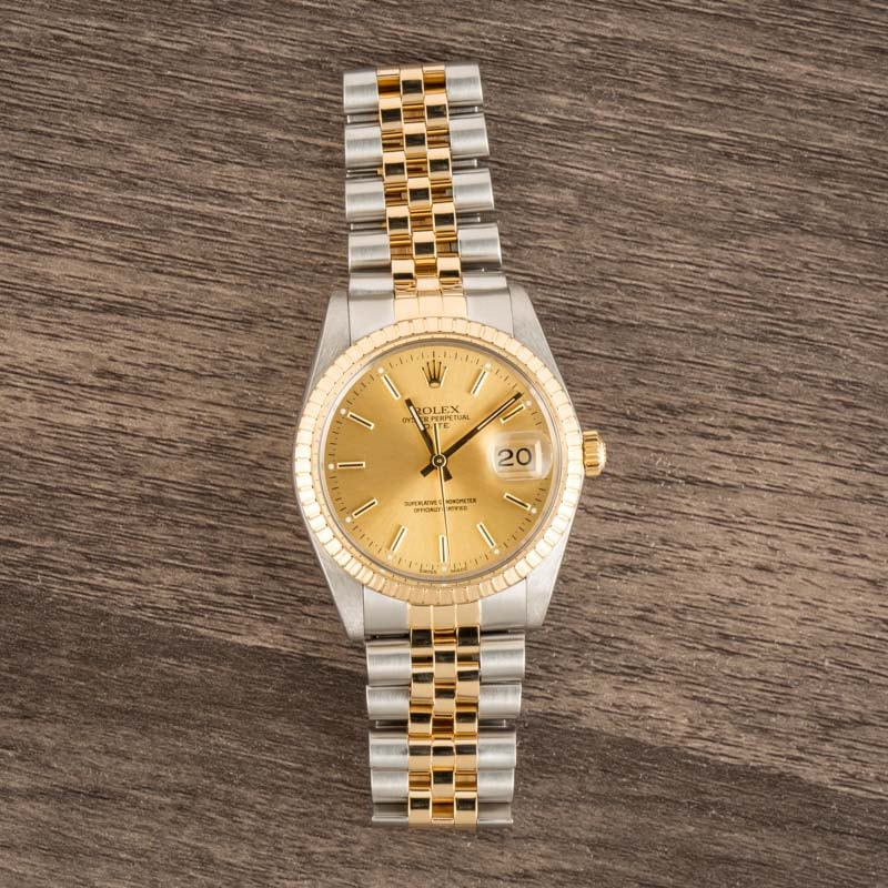 Pre-Owned Rolex Date 15053 Steel & Gold