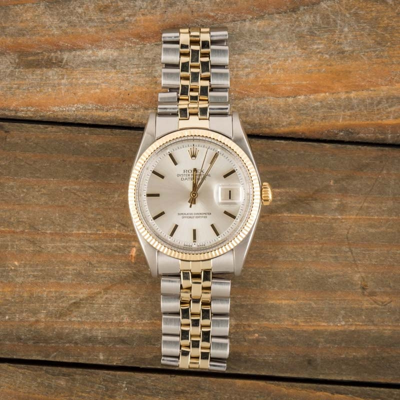 Rolex Datejust Steel Yellow Gold Silver Dial Vintage Mens Watch 1601 Box  Papers